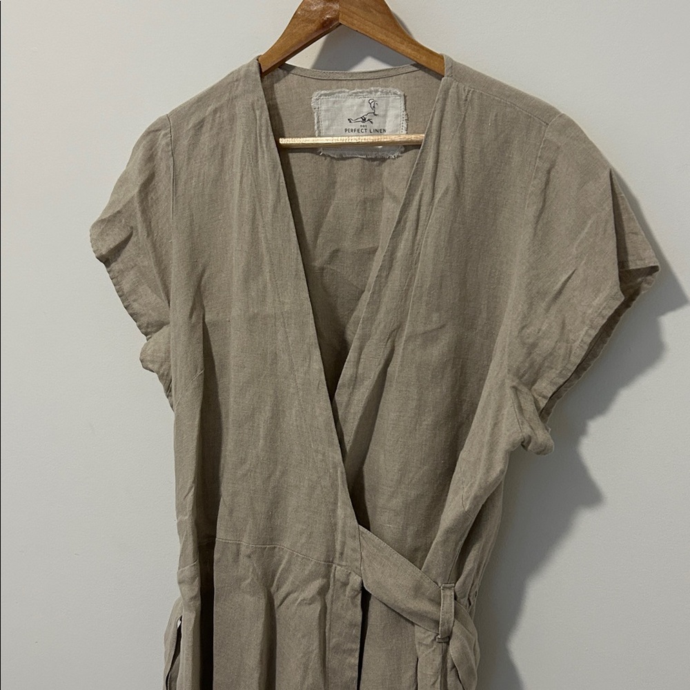 notPERFECTLINEN Beige Wrap Midi Dress